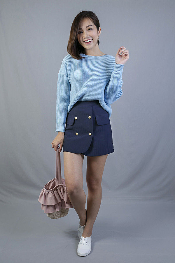 COLLEGE A-LINE BUTTON SKIRT (NAVY BLUE)
