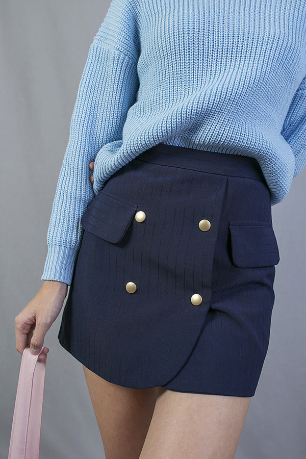 COLLEGE A-LINE BUTTON SKIRT (NAVY BLUE)