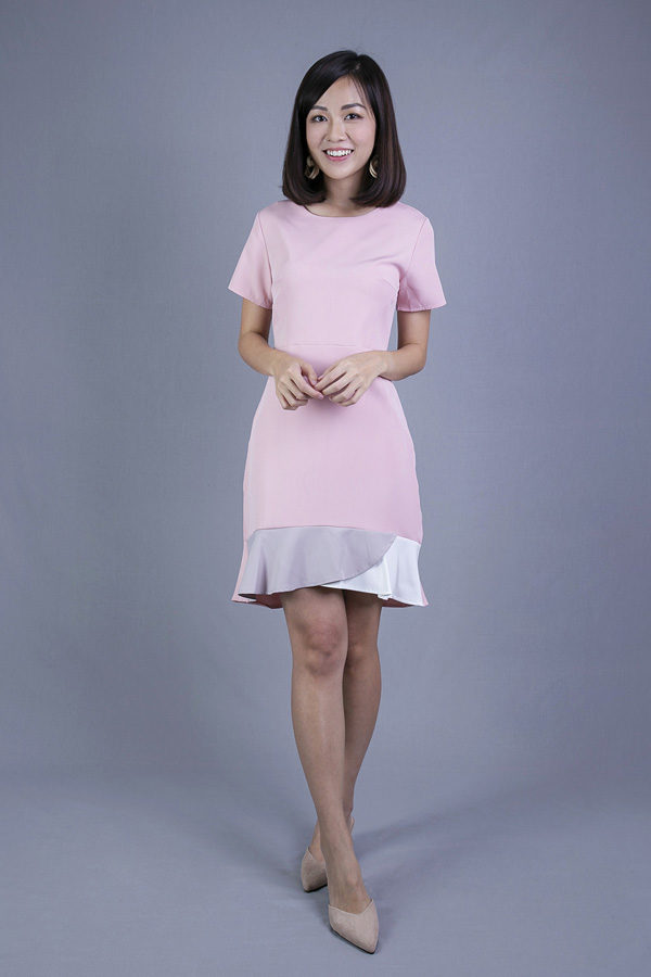 MELIZZ SHORT SLEEVE HEM DRESS (PINK)