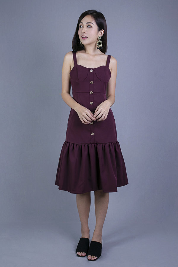 HEIDI MIDI DRESS (MAROON)