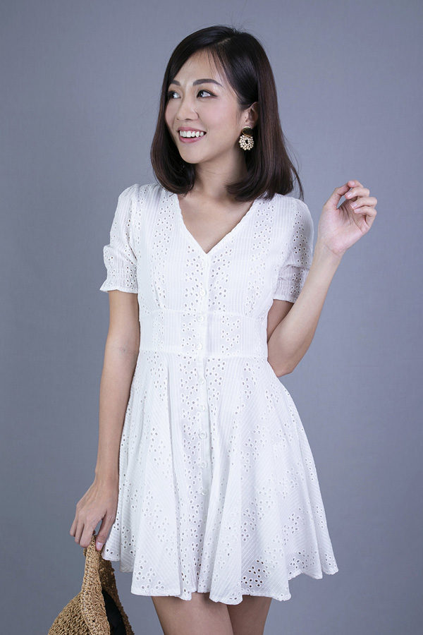JARRYNA EYELET DRESS (WHITE)